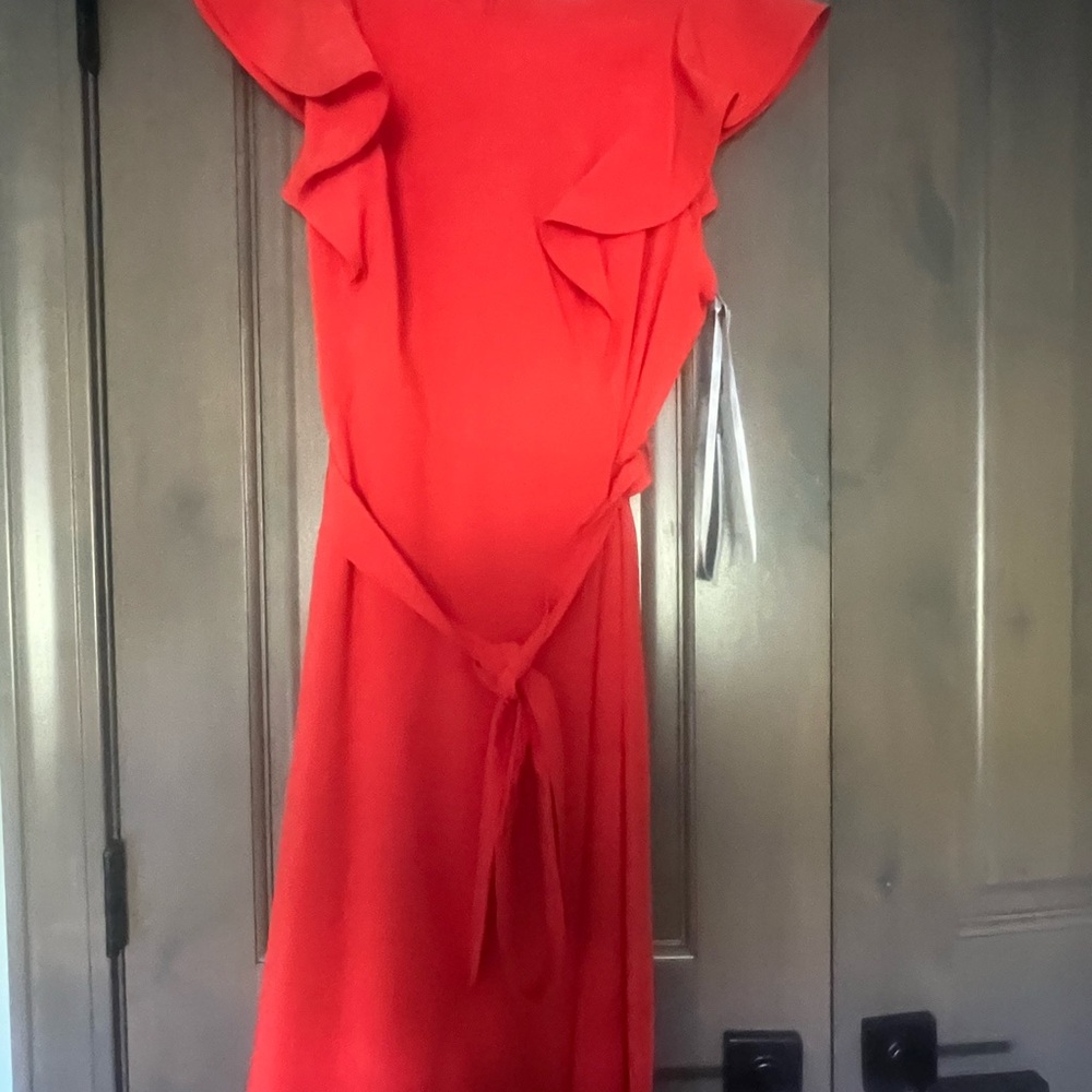 Calvin Klein Red Ruffle Midi Dress